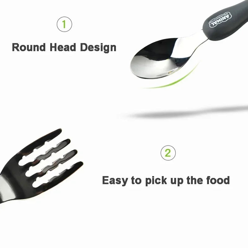 Cartoon Animal Kids Spoon and Fork Set with Carry Case