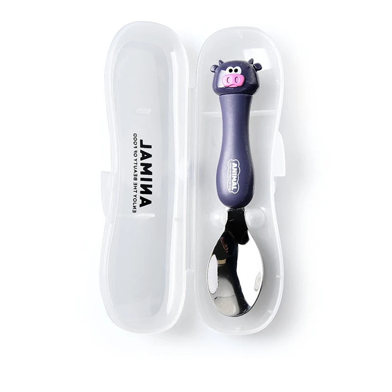Cartoon Animal Kids Spoon and Fork Set with Carry Case