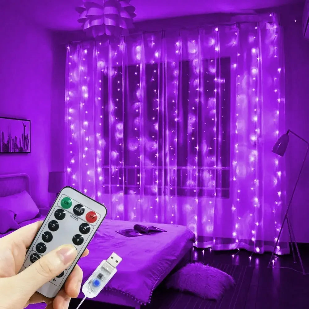 USB Curtain Fairy String Lights with Remote – 8 Modes, Multiple Colors & Sizes for Bedroom or Window Decor