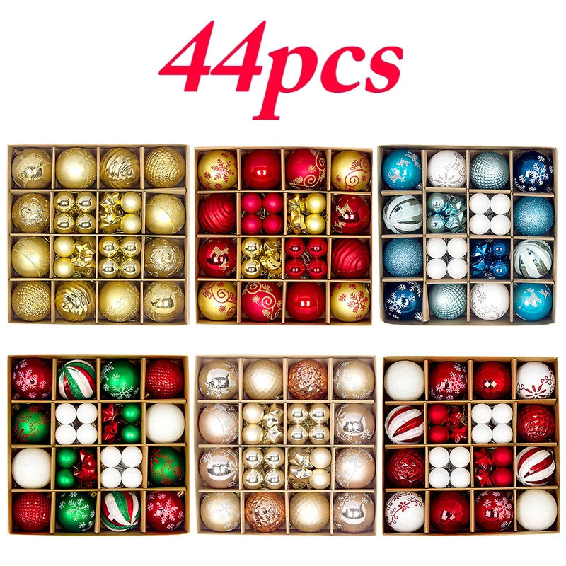 Christmas ornament set showing 44-piece color and design options