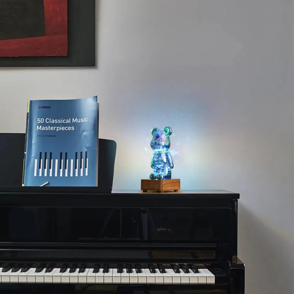 Aurora Bear 3D Glass Night Light with USB, Colorful LED Table Lamp