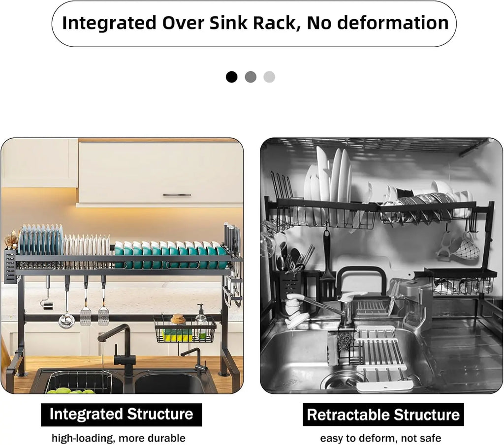 Over-Sink Dish Drying Rack with Utensil and Cutting Board Holder