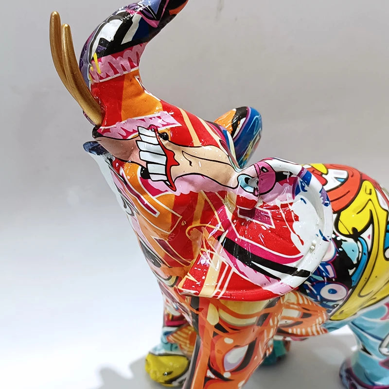 Arden Graffiti Elephant Resin Sculpture – Colorful Modern Home Decor