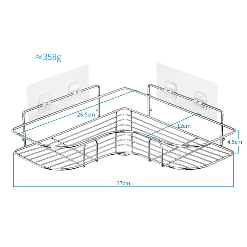 Adhesive Stainless Steel Triangle Corner Shelf for Bathroom or Kitchen Organization