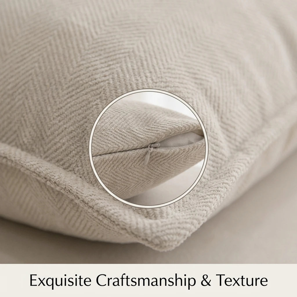 Herringbone Woven Pillow Cover – Soft Textured Accent for Sofa or Bed