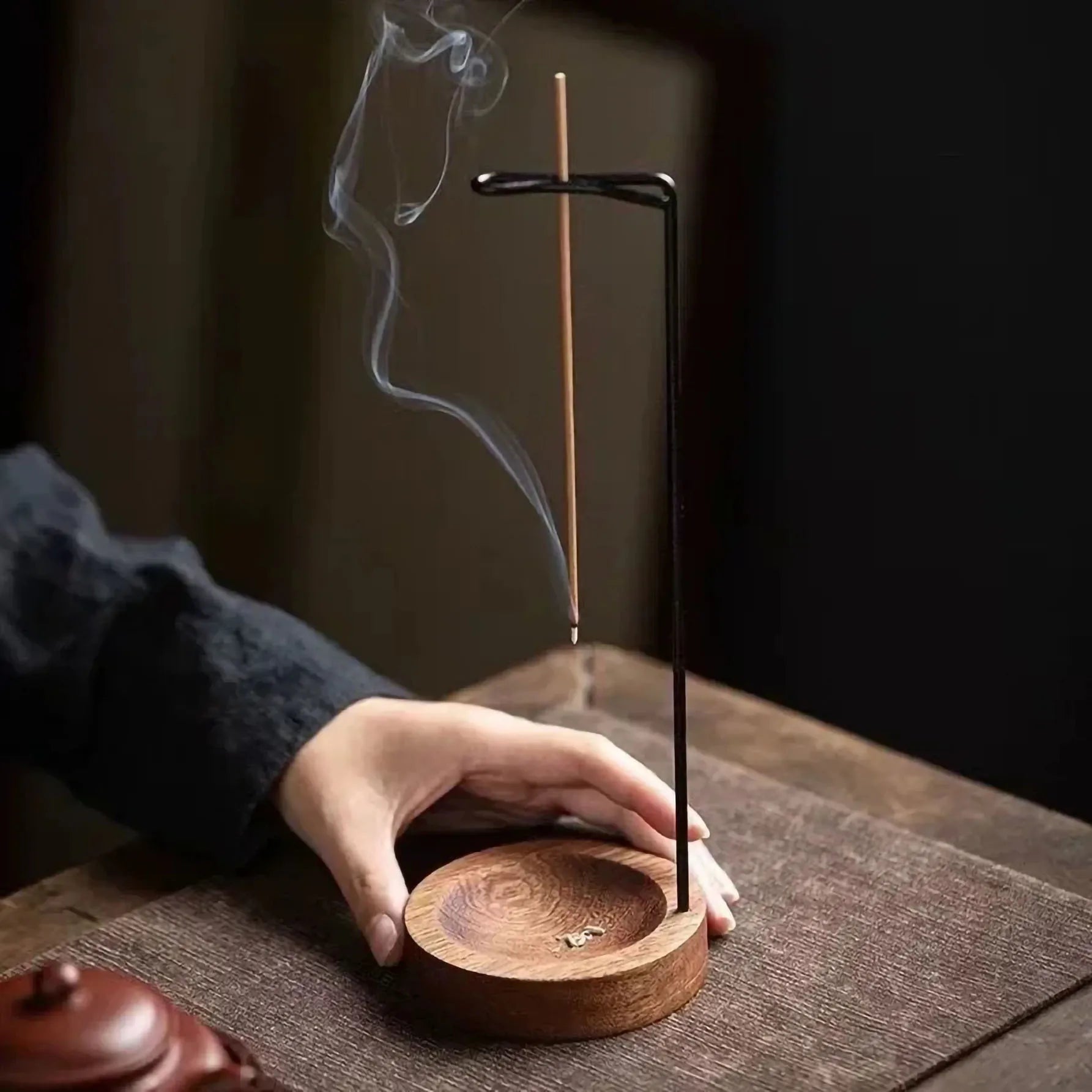 Wooden Incense Stick Holder with Round Tray for Calm Spaces
