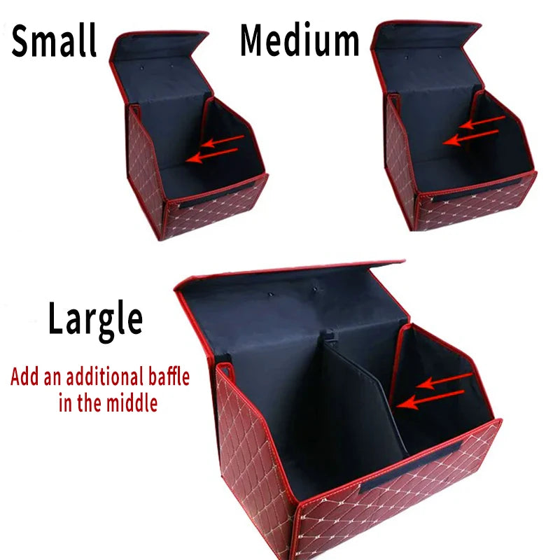 Folding Car Trunk Organizer Box – Quilted PU Leather Storage Bin
