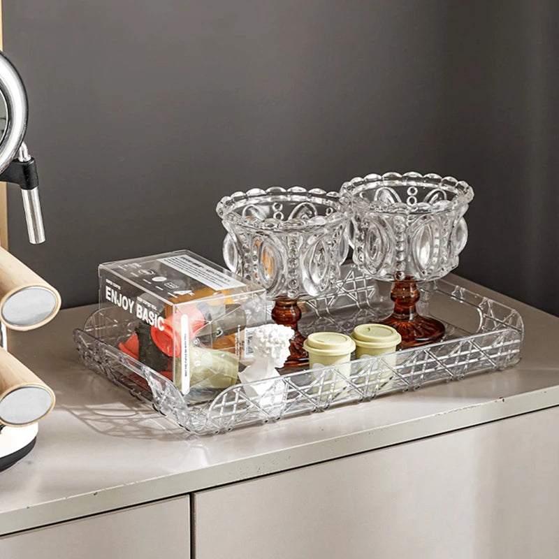 Clear Rectangular Tea and Coffee Tray with Handles – 2 Sizes