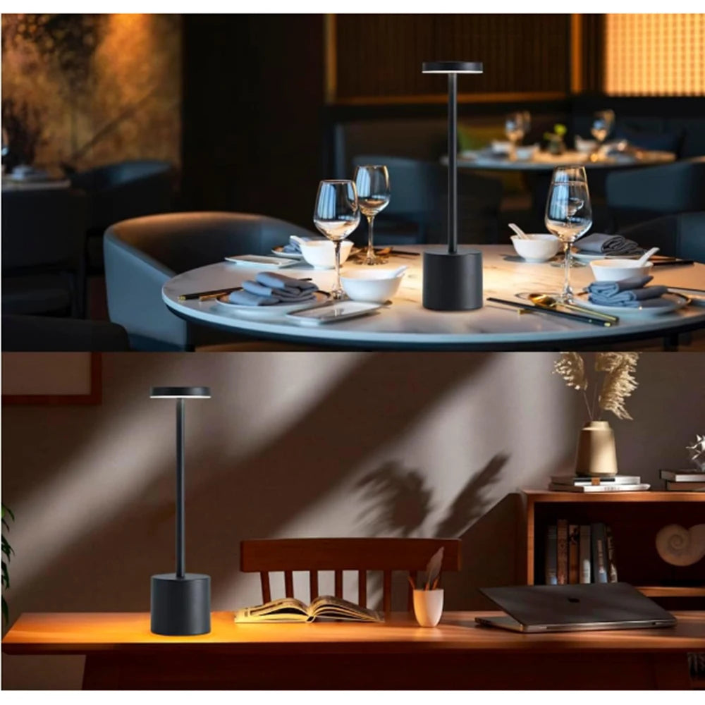 LED touch table lamp on a dining table and home office desk