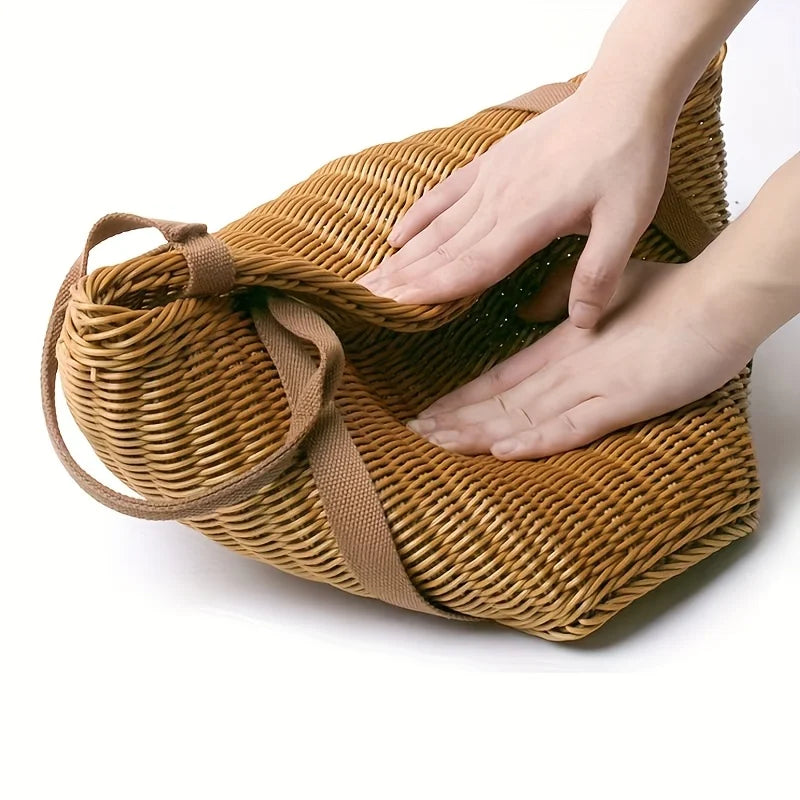 Handwoven Rattan Storage Basket Tote, Chocolate Brown