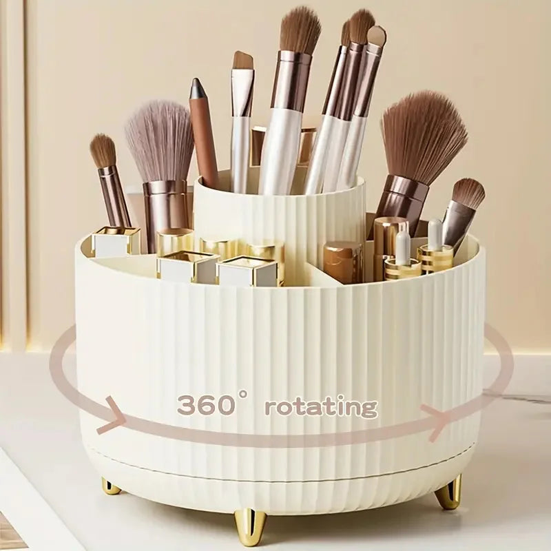 Round 5-Compartment Rotating Makeup Brush Organizer