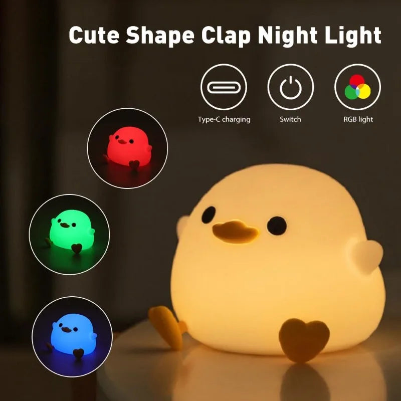 Doudou Duck Silicone Night Light – Touch Rechargeable Bedside Lamp