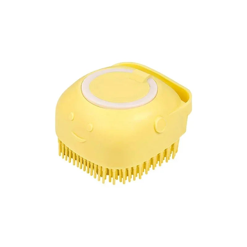 Dog & Cat Bathing Brush with Shampoo Dispenser and Rubber Bristles for Easy At-Home Pet Grooming