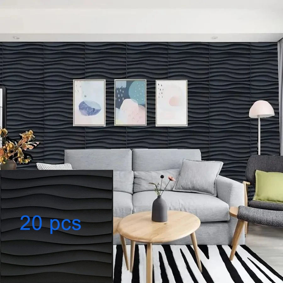 3D Textured PVC Wall Panels – 12 or 20 Square Tiles for Modern Accent Walls, Living Room & Bedroom