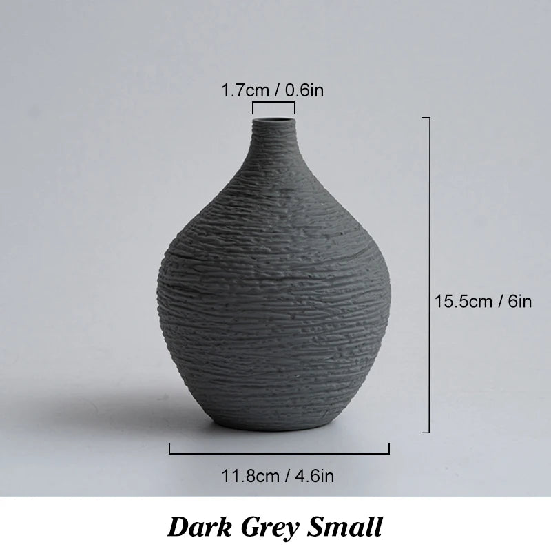 Linden Textured Ceramic Vase – Narrow Mouth Tabletop Decor