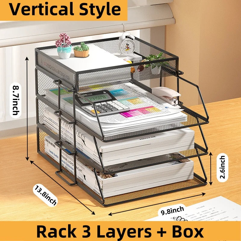 Mesh Metal Desk Organizer with Multi-Tier Paper Trays and Pen Holder