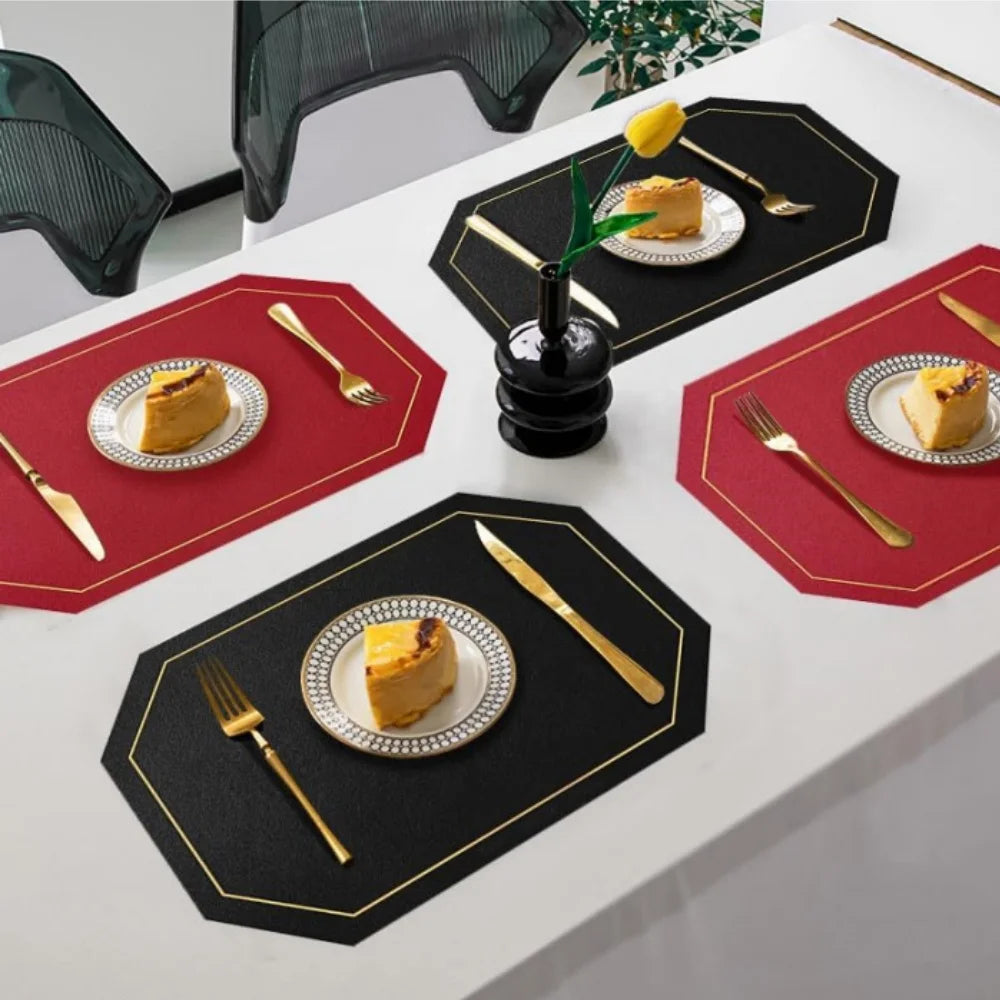 Dual-Sided Octagonal Placemats & Coaster Set – Wipeable PU Leather