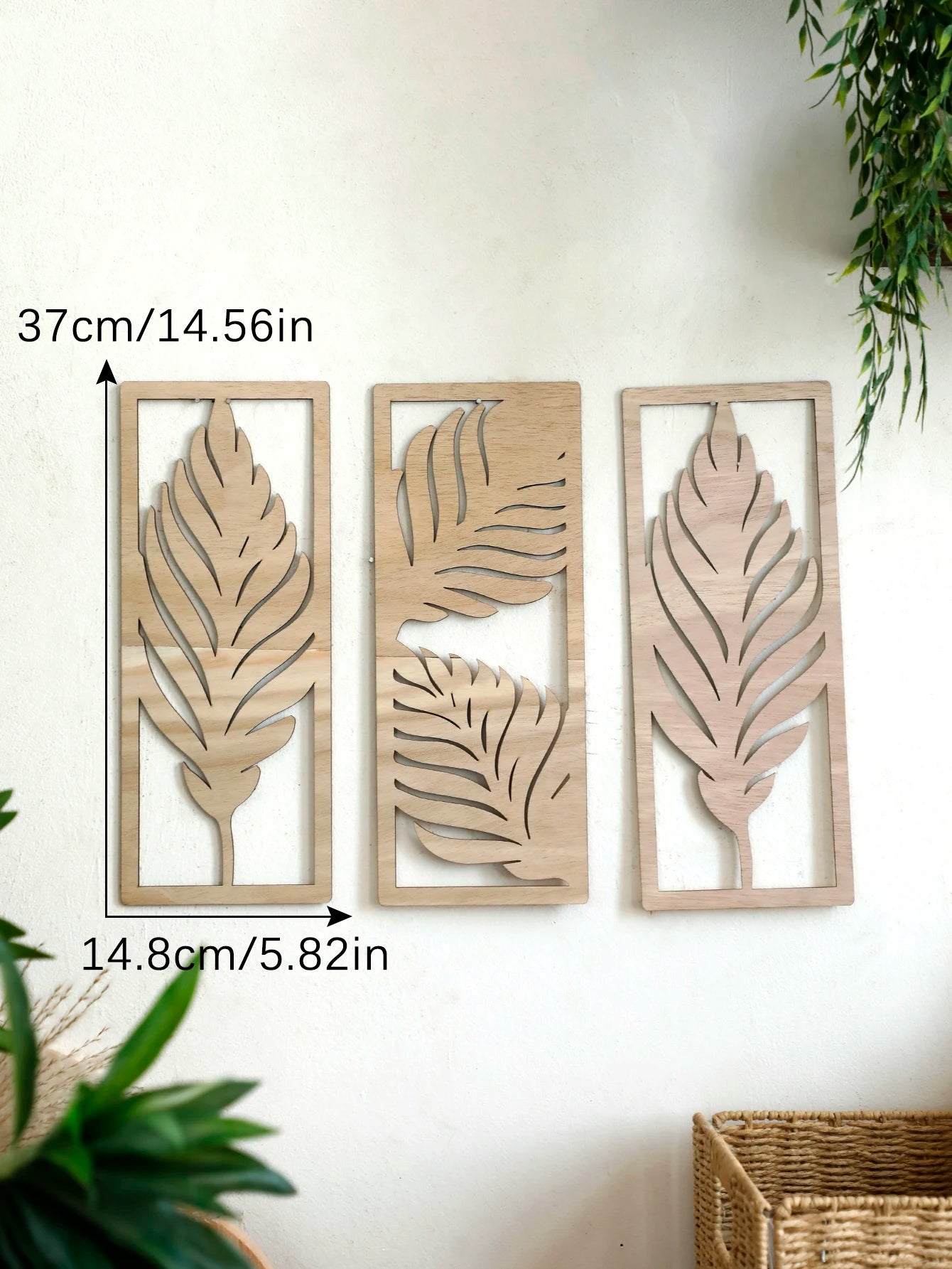 Arden Palm Leaf Wooden Wall Art – Set of 3 Boho Panels