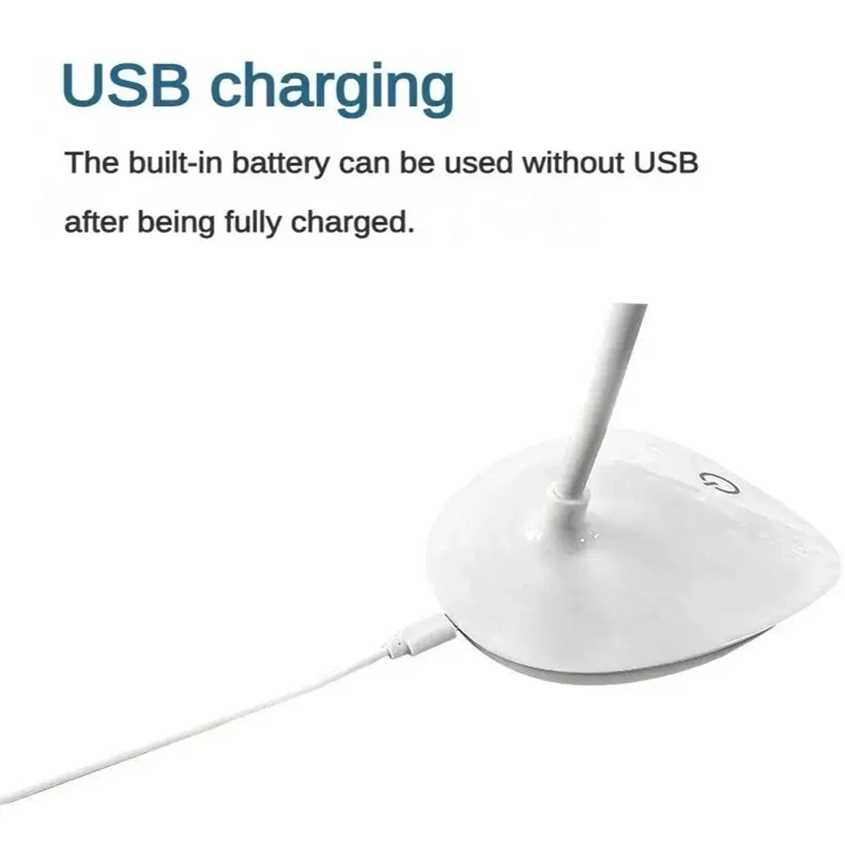 USB charging detail for white LED desk lamp