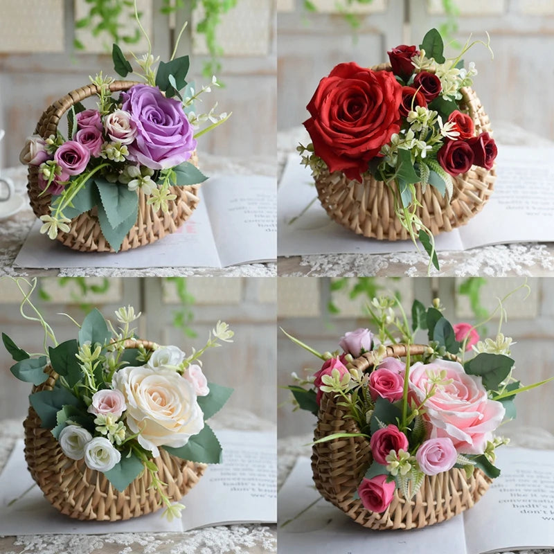 Mila Crescent Rattan Flower Basket with Handle