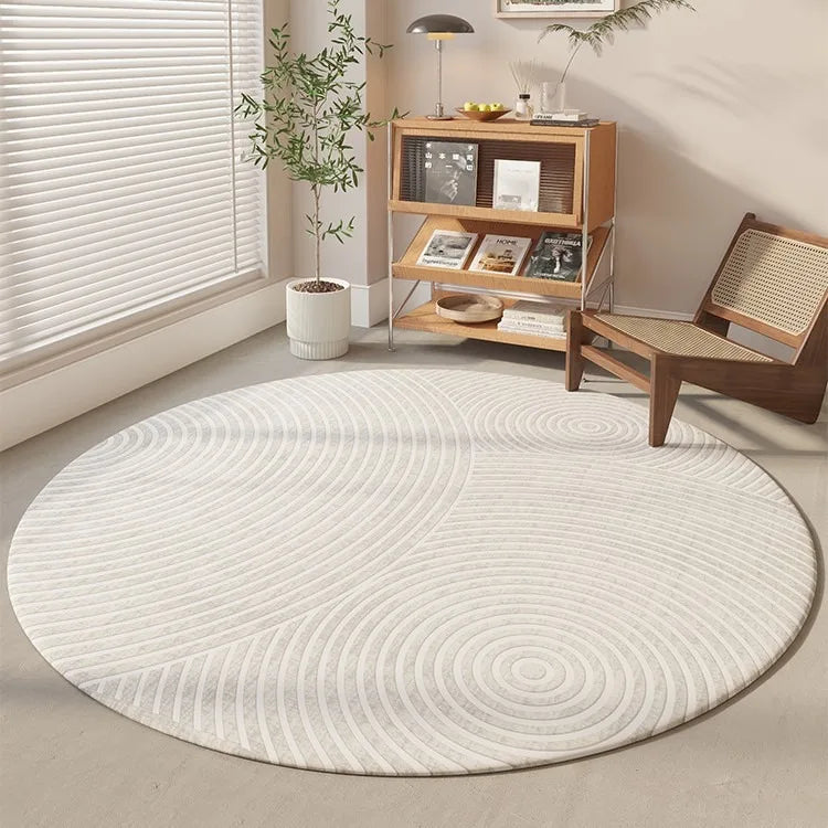 Harlow Minimalist Round Cream Rug with Black Line Pattern