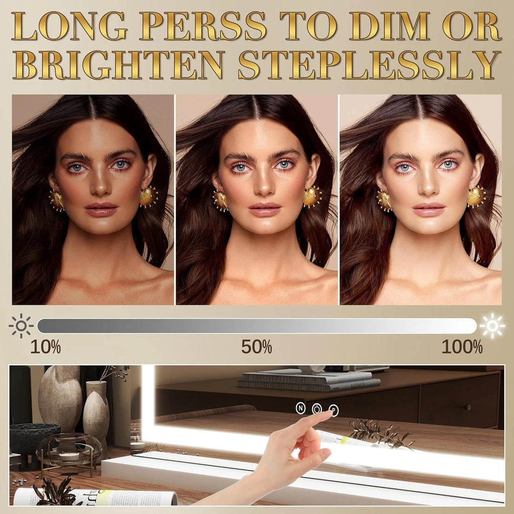 example of adjustable brightness on LED makeup mirror using touch controls