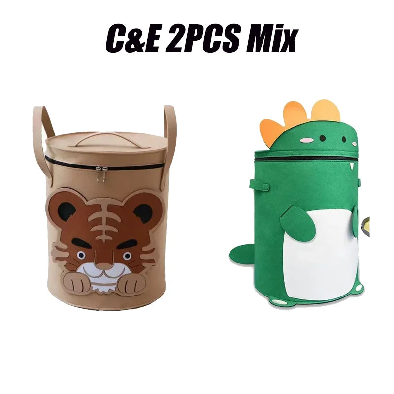 Cartoon Animal Felt Toy Storage Bin with Lid