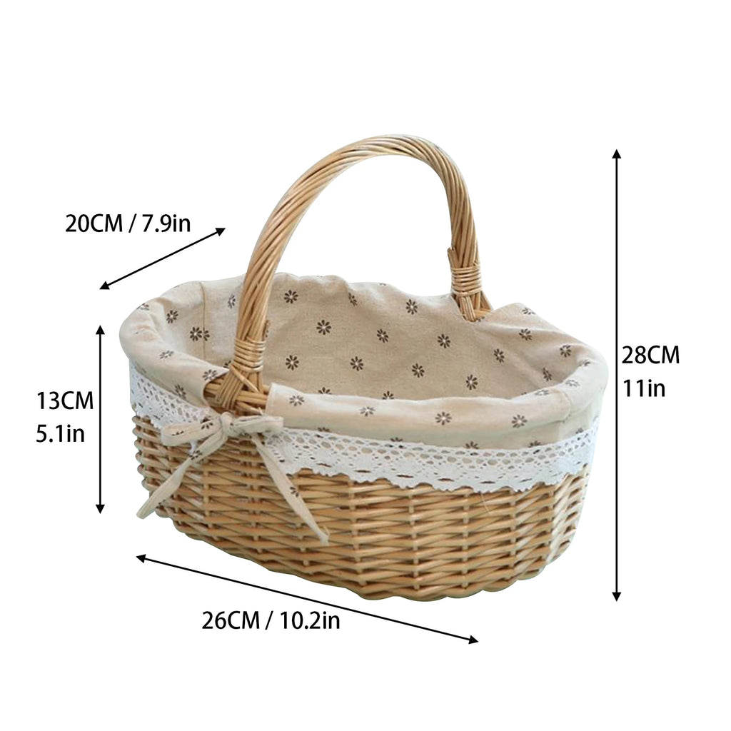 Oval Rattan Storage Basket with Liner for Picnics & Home Organization