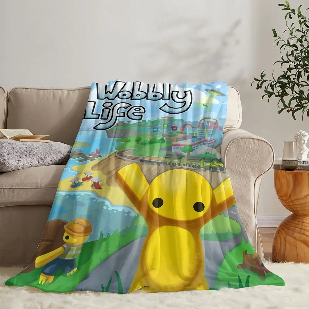 Wobbly Life Cartoon Flannel Throw Blanket for Sofa, Bed & Cozy Naps – Lightweight Printed Fleece