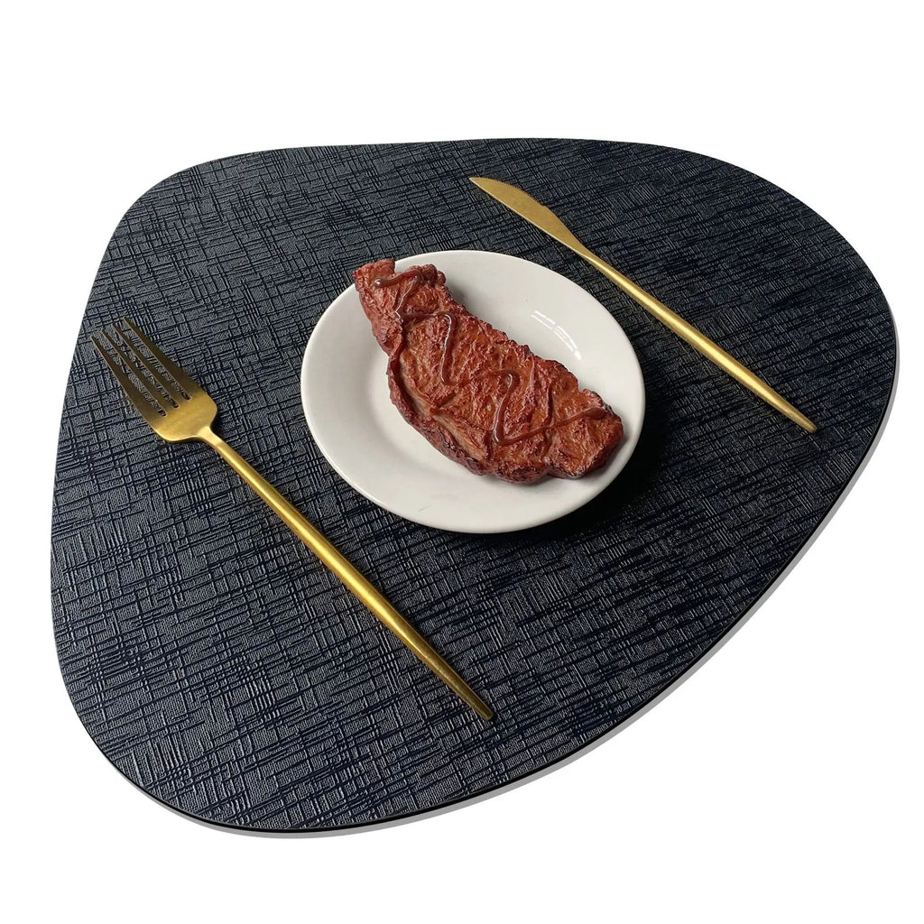 Textured Metallic PU Placemats for Dining Table – Heatproof & Wipeable in Round, Oval & Teardrop Shapes