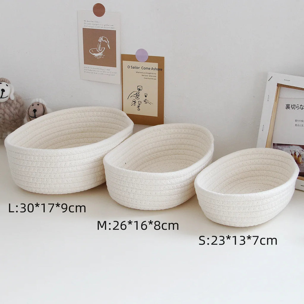 Cotton Rope Oval Storage Baskets for Desk, Dresser & Kids Room Organization