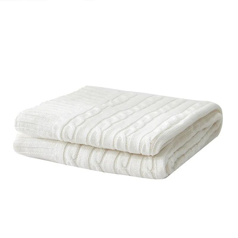 Cable Knit Cotton Throw Blanket – Cozy Decorative Bed & Sofa Blanket