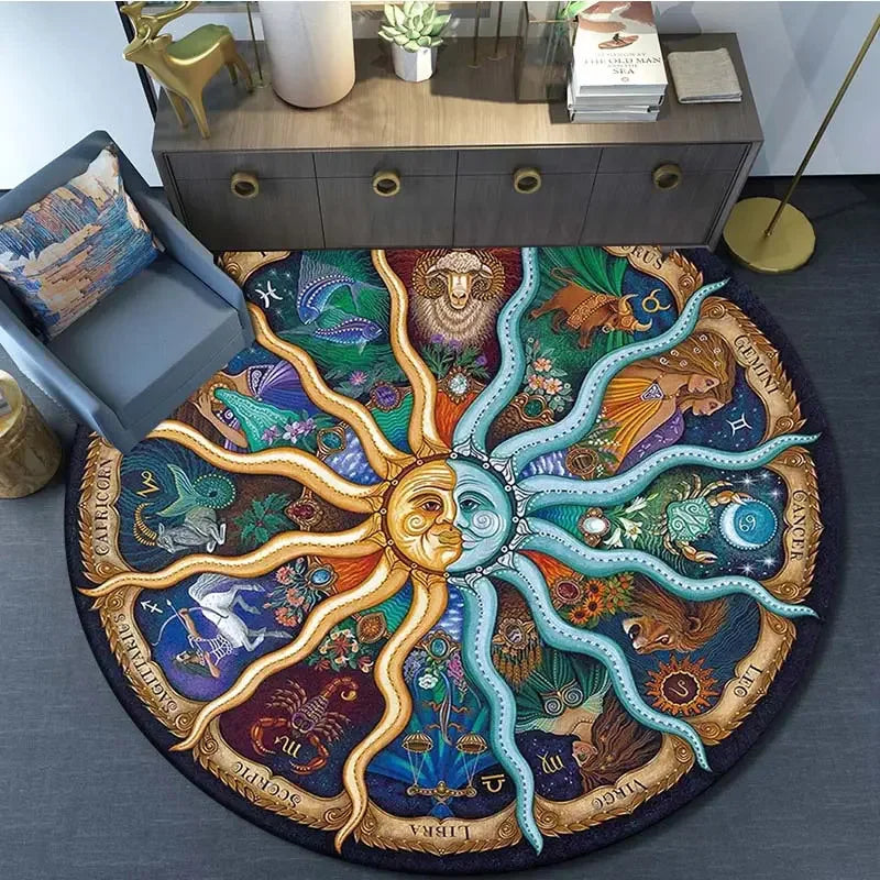 Astrid Vintage Celestial Sun & Moon Round Rug