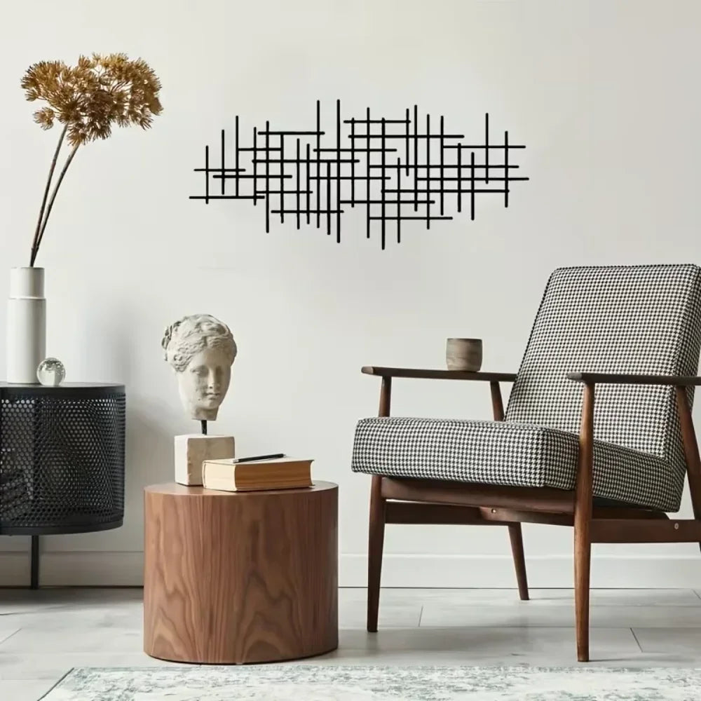 Gridline Metal Wall Art Sculpture – Geometric Wall Decor Panel