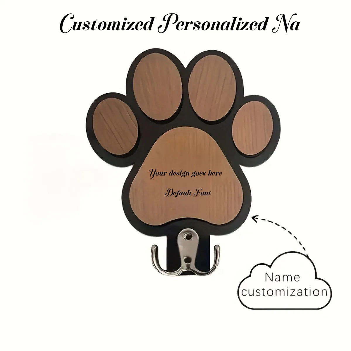 Personalized Paw Print Wooden Leash & Collar Wall Hook