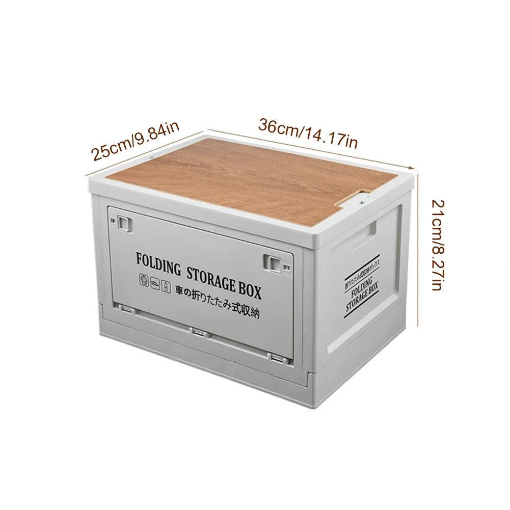 Collapsible Storage Bin with Side Open Doors & Wooden Lid – 20L/30L