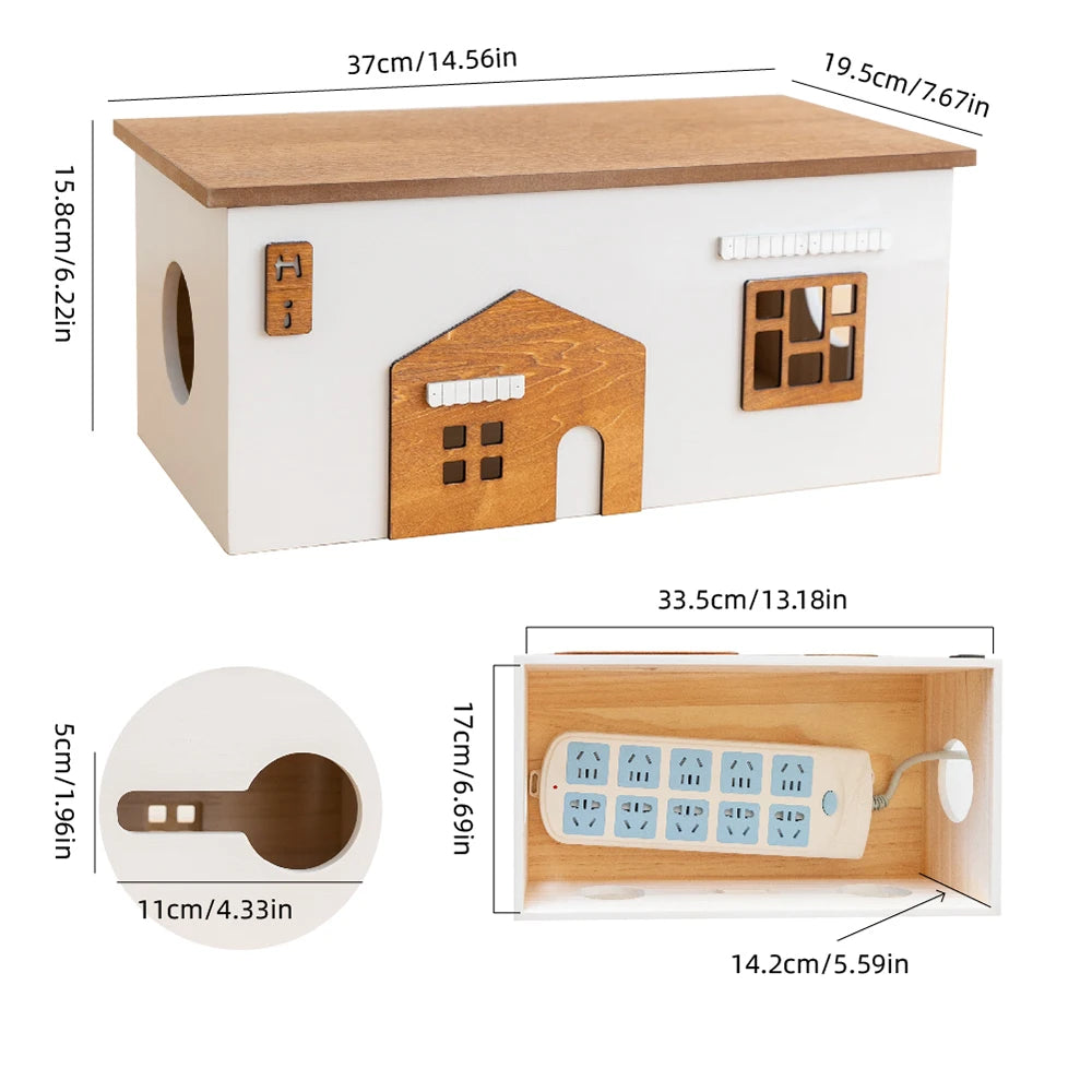 Wooden Cord Organizer Box – Cottage Design for Desk & TV Area