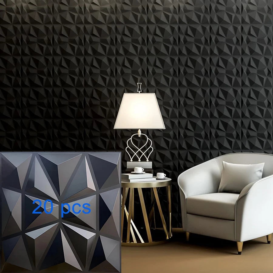 3D Textured PVC Wall Panels – 12 or 20 Square Tiles for Modern Accent Walls, Living Room & Bedroom