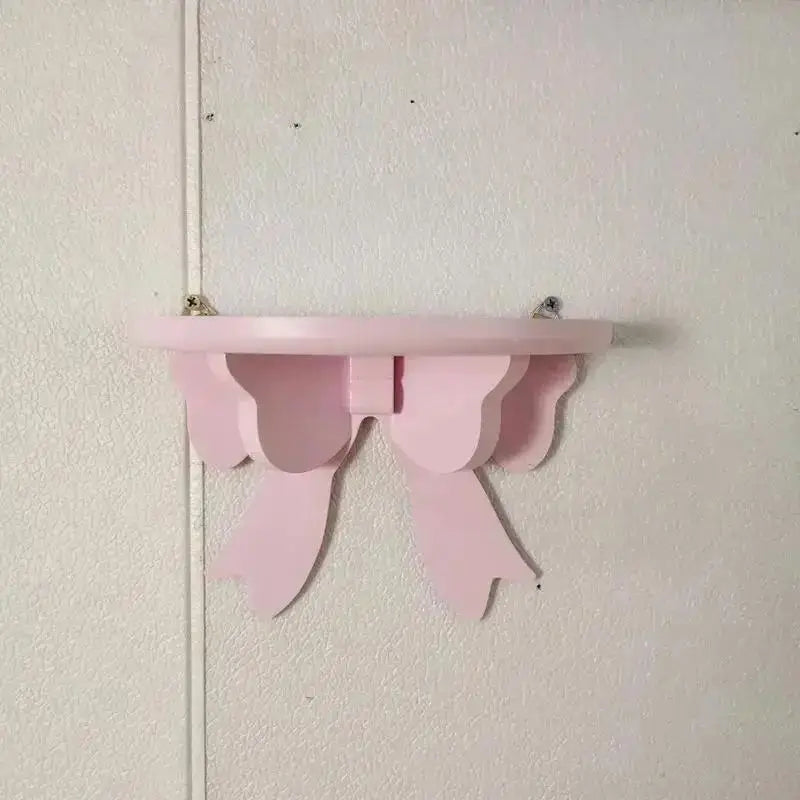 Ribbon Bow Wooden Wall Shelf for Kids’ Room – Pastel Decorative Display & Storage