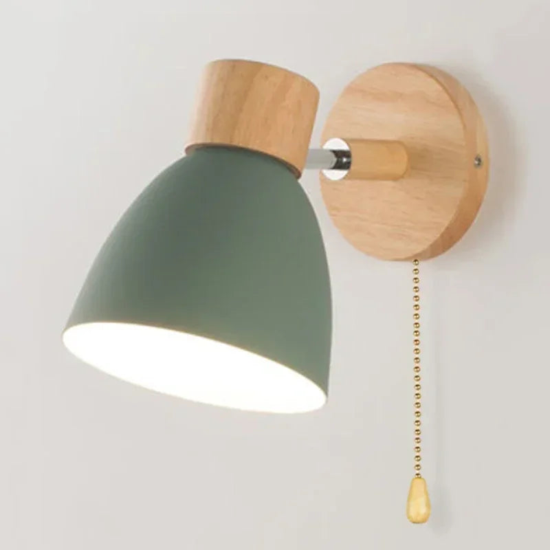 Arden Nordic Wall Sconce with Painted Iron Shade & Wood Base for Bedroom, Living Room, or Study