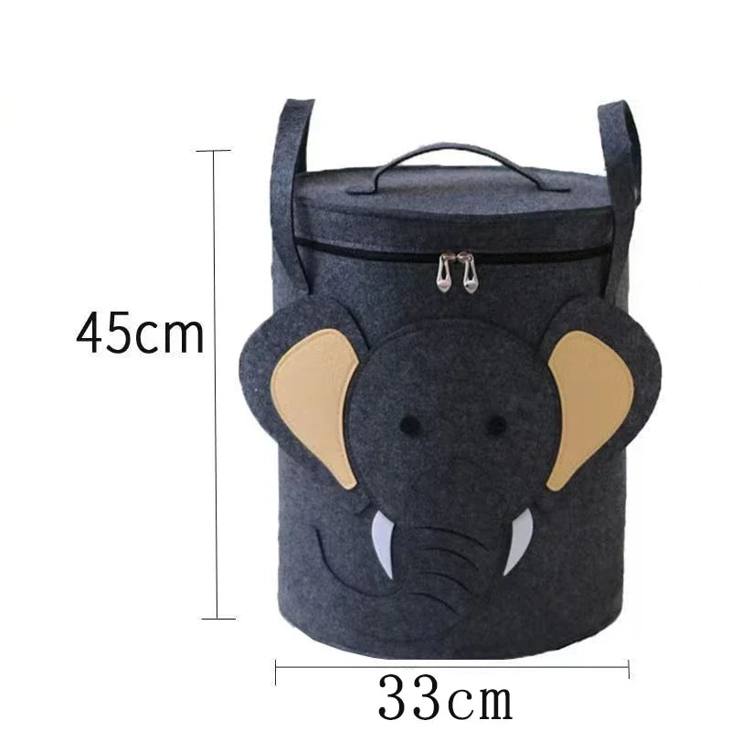 Cartoon Animal Felt Toy Storage Bin with Lid