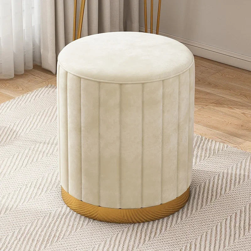 Round Upholstered Storage Stool for Bedroom or Vanity