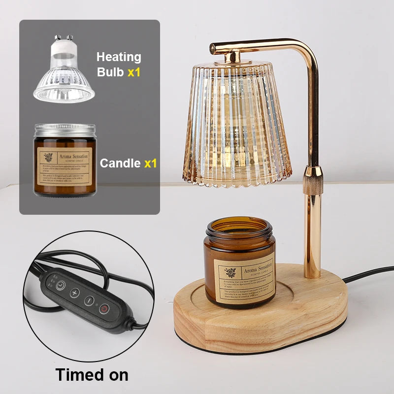 Amber Glass Candle Warmer Lamp with Timer for Bedroom or Living Room