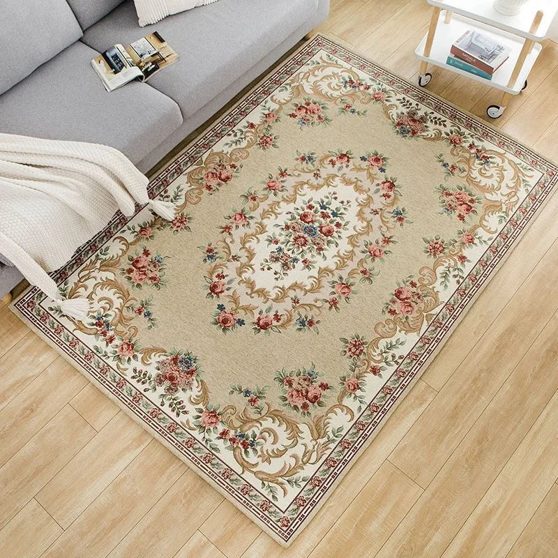 Linden Floral Non-Slip Area Rug – Traditional Rectangular Carpet