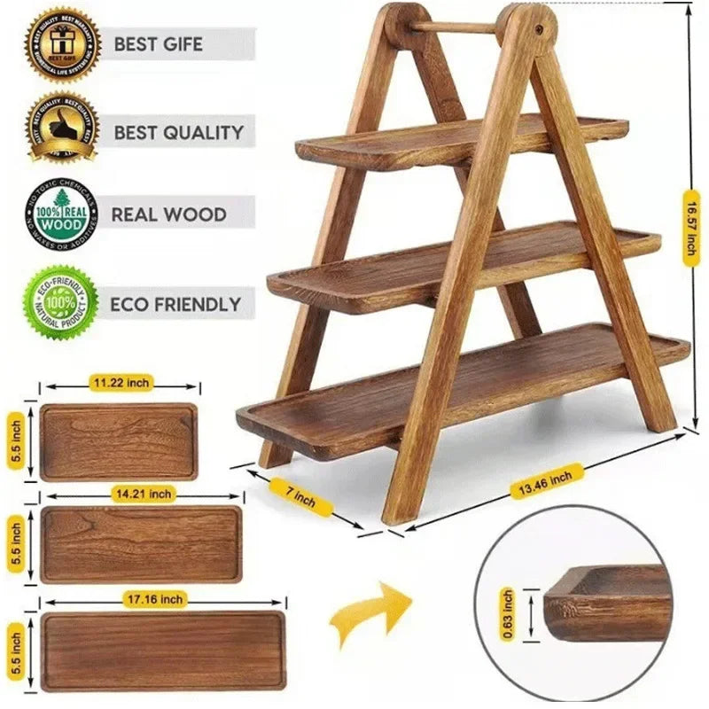 Willow Grove 3-Tier Wood Serving Tray Stand