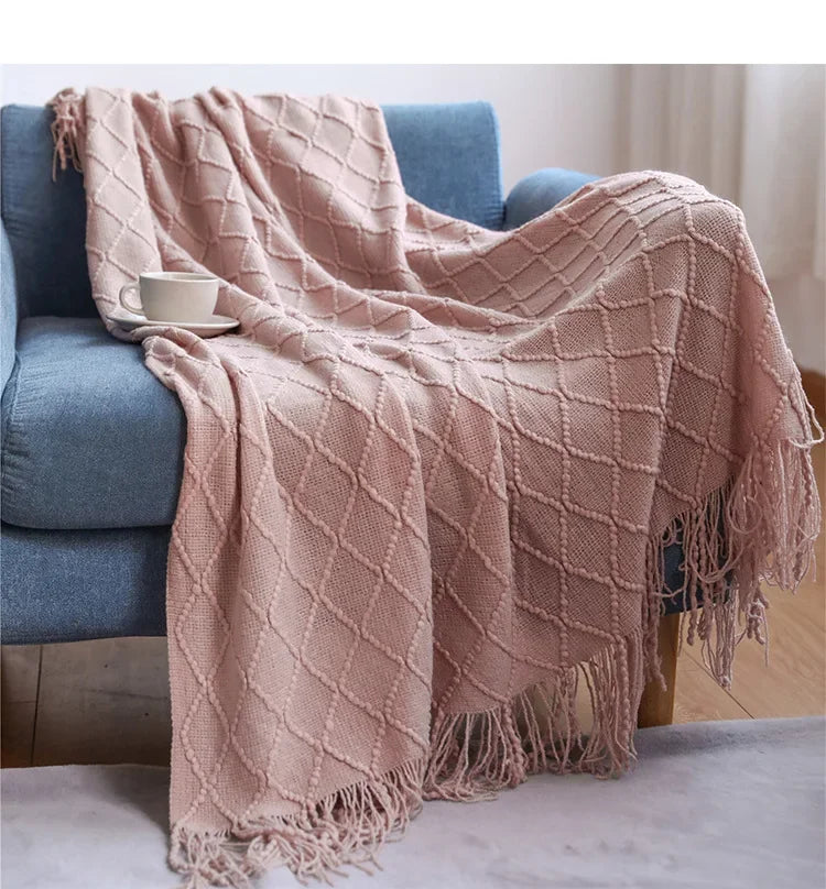 Arlo Textured Knit Throw Blanket with Tassels