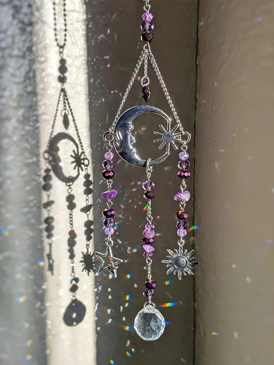 Astrid Celestial Crystal Suncatcher – Moon & Sun Hanging Window Decor