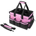 Large Pink Oxford Cloth Cleaning Caddy Bag with Adjustable Dividers and Shoulder Strap
