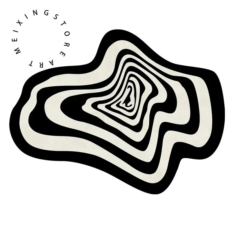 Sable Irregular Geometric Area Rug – Black & White Modern Floor Mat