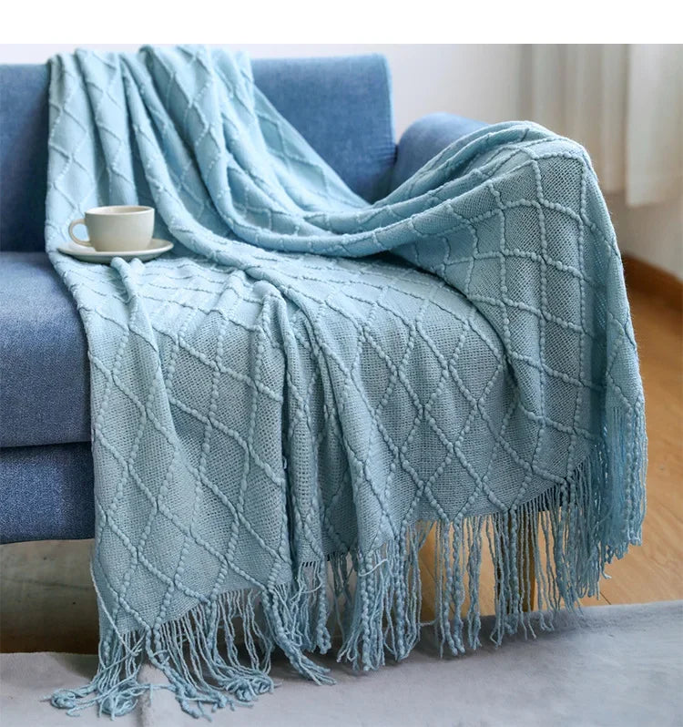 Arlo Textured Knit Throw Blanket with Tassels